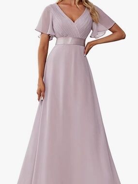 Ever Pretty Lilac V-Neck Flutter Sleeve Evening Dress